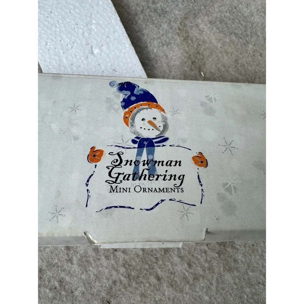 Snowman Gathering Mini Ornaments Set Ceramic Christmas Holiday‎ Collection